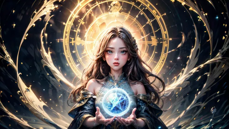 1girl, magician, spell magic, magic circle, ((magic in hand)),(masterpiece, best quality:1.4),(absurdres, highres, ultra detailed:1.2),(using light magic:1.4),water magic, imaginative overlays, artistic fusion,fantastical scenes, evocative narratives, striking visuals, upper body <lora:magician_beta_1:0.8>