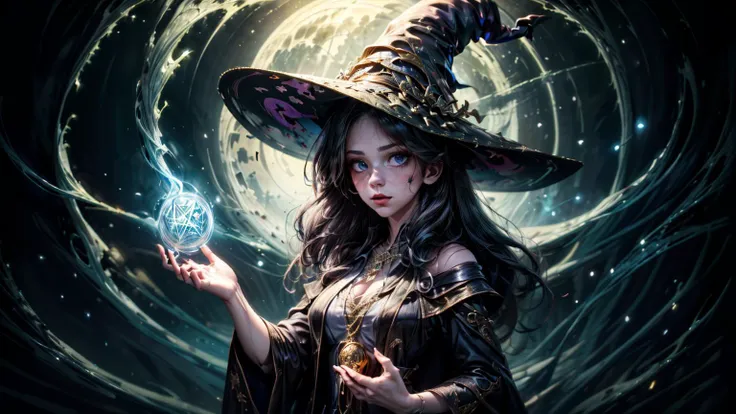 1girl, (((witchcore, witchcraft, mystical, occult))) , magician, spell magic, ((magic in hand)), ((dark magic)), (masterpiece, best quality:1.4),(absurdres, highres, ultra detailed:1.2),(using dark magic:1.4), imaginative overlays, artistic fusion,fantastical scenes, evocative narratives, striking visuals, upper body , <lora:magician_beta_1:0.8>