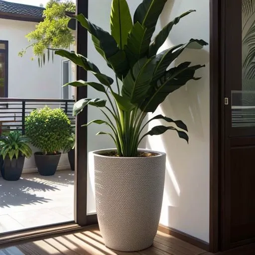 potted plant on a sunny morning, ((((in a modern house setting)))), best quality, shaded, extreme detail, highly detailed, ultradetailed, intricate, realistic, detailed background, hi res, realistic, photorealism,