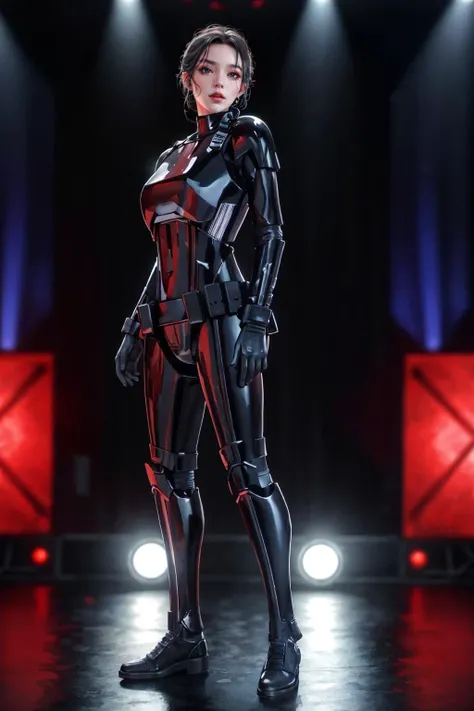 highres,absurdres,masterpiece,best quality,original,extremely detailed CG,extremely detailed wallpaper,perfect lighting,jitome,lips,makeup,standing on the stage,blurry background,1girl,
<lora:DtrooperV01:0.7>,deathtrooper suit,