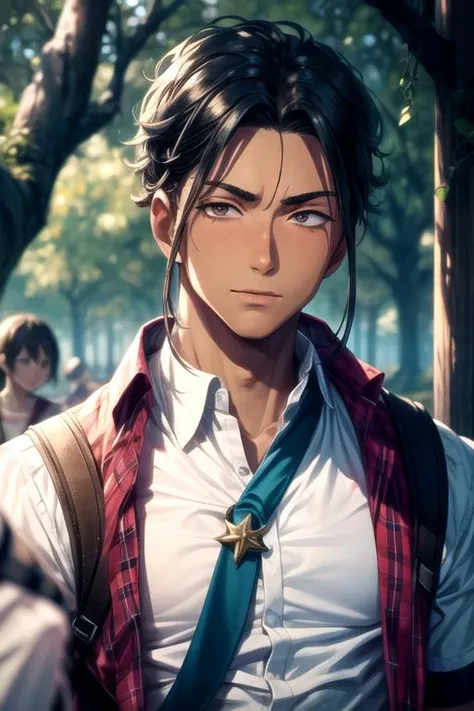 masterpiece, best quality, , 1boy, solo, male focus, looking at viewer, upper body, depth of field, ligne claire, realistic, <lora:kenichirou_ryuuzaki:0.66>, kenichirou_ryuuzaki, , brown eyes, , A fairytale land where magical creatures live and thrive,