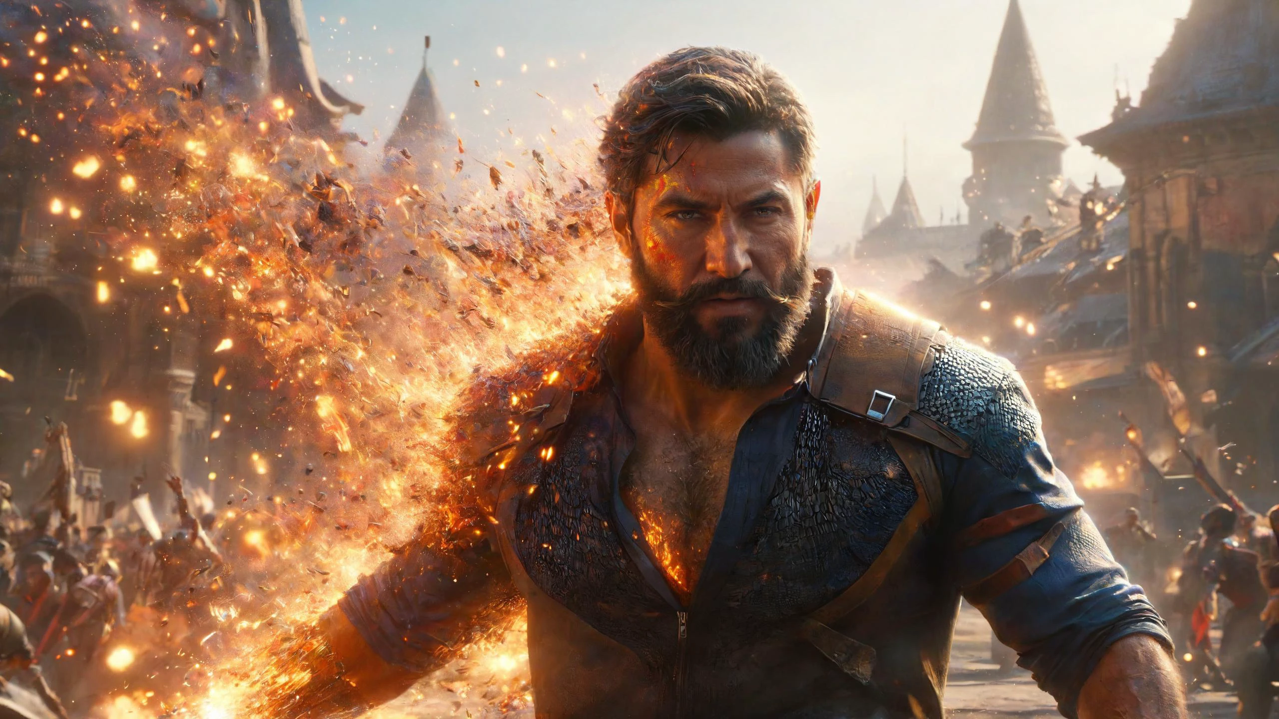 (masterpiece,best quality,ultra-detailed), hero view, full body, cinematic lighting, 8k, photorealistic, maximum details, hero with black Circle Beard, in an action-packed scene, bright colors and intricate details bring this character to life, who is head over heels in the face of adversity, this piece is sure to inspire and captivate viewers with its realistic yet fantastical style,
<lora:Embers_Style_SDXL:0.9> mad-embr, (natural skin texture, hyperrealism, soft light, muted colors), background