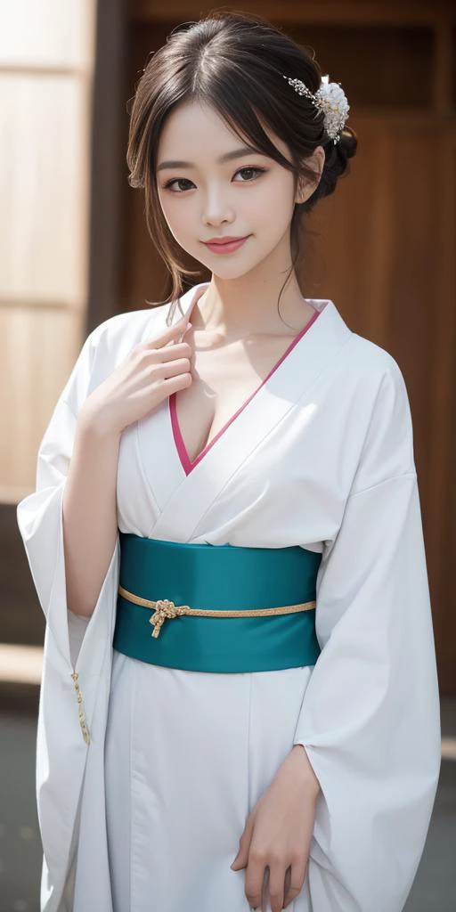 1girl,18s,light smile, best quality,realistic photo,(beauty hair,ostentatious hair accessories,gorgeous hair accessories,light smile:1.15),(slim waist:1.1),,light smile,happy,((((upper body,real face photo,background blur)))),big eyes,analog style,physically-based rendering,ultra-detailed,professional lighting, photon mapping,(bokeh),(RAW photo, best quality, masterpiece:1.3), (realistic, photo-realistic:1.3),detailed facial features,slim girl,tassel, innocent, bangs,(pureerosface_v1:0.90) ,(ulzzang-6500-v1.1:0.85),(looking at viewer,close in viewer:1.2),(front photo, front view:1.99), (clavicle, cleavage:1.10), <lora:TamaoTamamura:0.35>,
<lora:hashimoOO_kimono:0.1>, <lora:Kimono_v1:0.1>, <lora:Kimono_V20:0.1>, <lora:Kimono Dress by Stable Yogi:0.1>, <lora:new_hefu_:0.1>, <lora:realistic_kimono_clothes:0.1>, small breasts, TamaoTamamura, japanese clothes, wide sleeves, colorful kimono, sash, obi, yukat,show cleavage,show clavicle,(naked body with kimono clothes:1.99),kimono style hair,