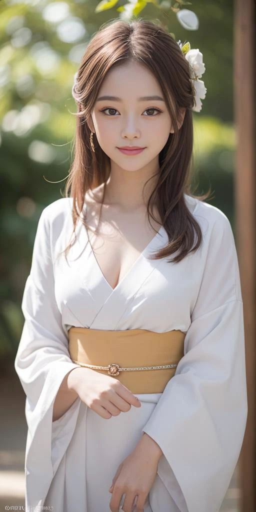 1girl,18s,light smile, best quality,realistic photo,(beauty hair,ostentatious hair accessories,gorgeous hair accessories,light smile:1.15),(slim waist:1.1),,light smile,happy,((((upper body,real face photo,background blur)))),big eyes,analog style,physically-based rendering,ultra-detailed,professional lighting, photon mapping,(bokeh),(RAW photo, best quality, masterpiece:1.3), (realistic, photo-realistic:1.3),detailed facial features,slim girl,tassel, innocent, bangs,(pureerosface_v1:0.90) ,(ulzzang-6500-v1.1:0.85),(looking at viewer,close in viewer:1.2),(front photo, front view:1.99), (clavicle, cleavage:1.10), <lora:TamaoTamamura:0.35>,
<lora:hashimoOO_kimono:0.1>, <lora:Kimono_v1:0.1>, <lora:Kimono_V20:0.1>, <lora:Kimono Dress by Stable Yogi:0.1>, <lora:new_hefu_:0.1>, <lora:realistic_kimono_clothes:0.1>, small breasts, TamaoTamamura, japanese clothes, wide sleeves, white kimono, sash, obi, yukat,show cleavage,show clavicle,(naked body with kimono clothes:1.99),kimono style hair,