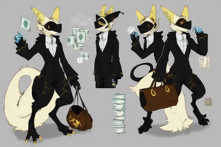grem, burglar costume, eye mask, bag of money, $20500 <lora:grem-refsheet:1>