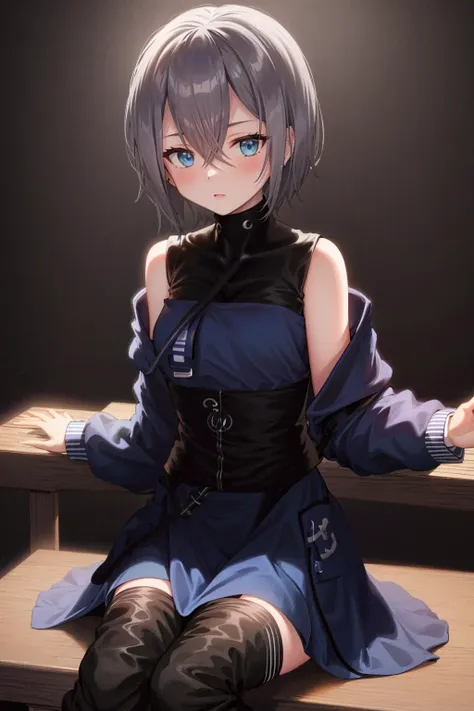 1girl,shamare,original outfits,sitting,black hair ,black short,cowboy shot, <lora:P22:1>