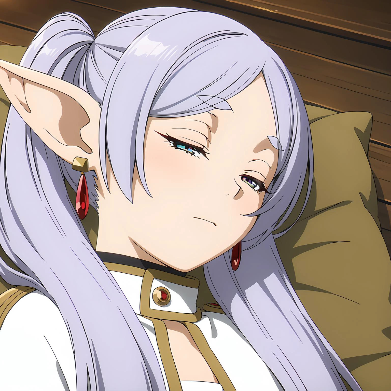 <lora:FrierenXL004>,<lora:DetailedEyes_V3:1.6>,
solo,
anime screencap,
best quality,masterpiece,
Frieren,1girl,light purple hair,twintails,multicolored eyes,earrings,
sleeping