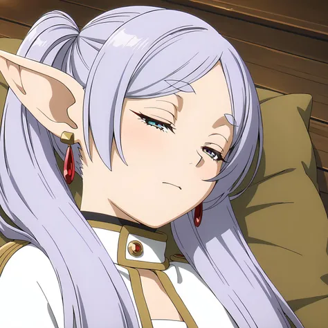 <lora:FrierenXL004>,<lora:DetailedEyes_V3:1.6>,
solo,
anime screencap,
best quality,masterpiece,
Frieren,1girl,light purple hair,twintails,multicolored eyes,earrings,
sleeping
