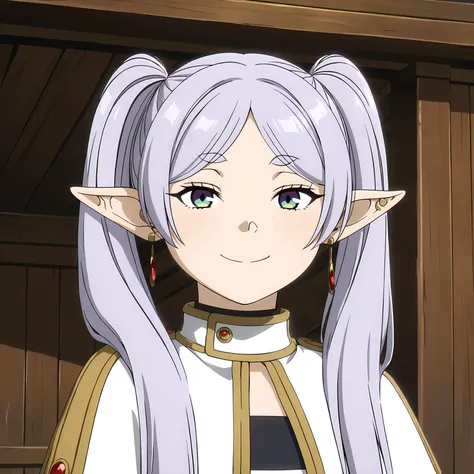 <lora:FrierenXL004>,<lora:DetailedEyes_V3:1.6>,
solo,
anime screencap,
best quality,masterpiece,
Frieren,1girl,light purple hair,twintails,multicolored eyes,earrings,
smirk,