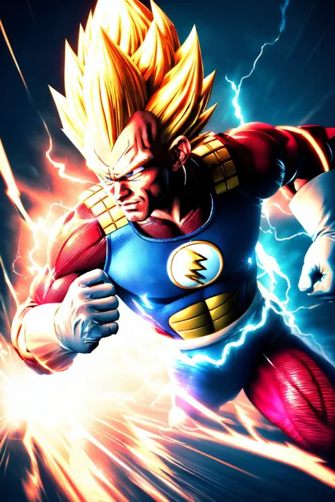 Highly detailed, High Quality, Masterpiece, beautiful, solo, running, (superspeed, lighting:1.2), motion blur, electricity, incoming, <lora:Pos_SuperSpeedRunning:0.9>, vegeta, black spiked hair, black eyes, armor, white gloves, super saiyan, blonde spiked hair, blue eyes, <lora:Char_DragonBall_Vegeta:0.9>