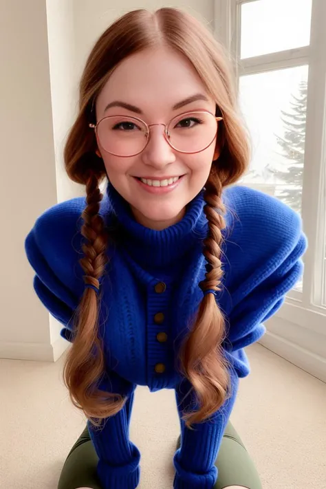 megt, pigtails, glasses, smiling, sweater, leggings, comfortable, cold, Asian-Less
