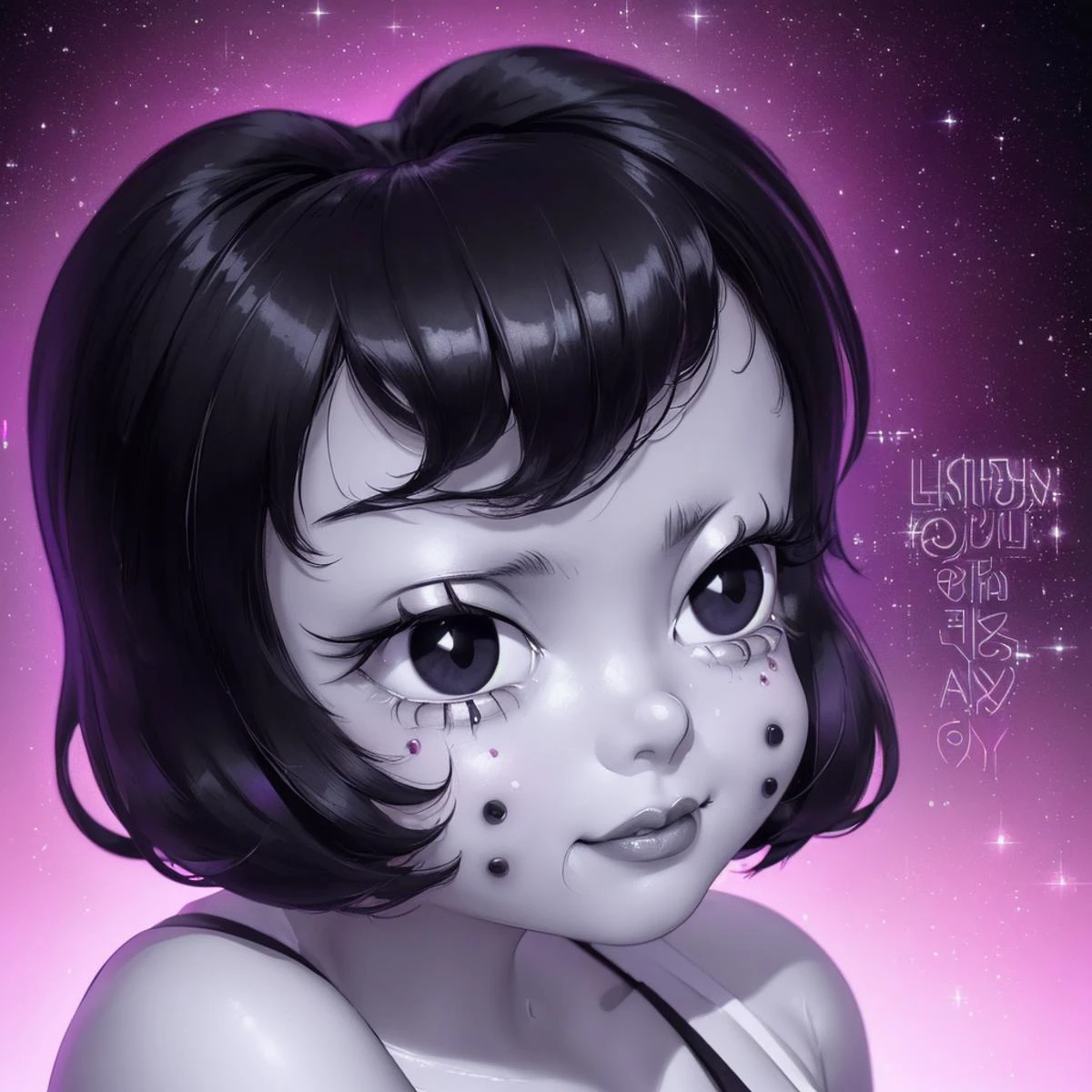 (solo, 1girl, fToot,grey skin,short hair,plump black eyes,leaning forward,teeth, standing,looking at viewer,smile, black thigh highs,short black dress,white sailor collar,sleeveless,cleavage,white ribbon, (insanely detailed, beautiful detailed face,RAW photo, (high detailed skin:1.2), 8k UHD, DSLR, soft lighting, high quality, film grain, Fujifilm XT3, RAW candid cinema, 16mm, color graded portra 400 film, remarkable color, ultra realistic, textured skin, remarkable detailed pupils, realistic dull skin noise, visible skin detail, skin fuzz, dry skin, shot with cinematic camera, feminine expressions,, Whimsical yet Numb., Quirky Character Designs, Dollhouse Aesthetics,. Face merged into a matrix code waterfall, we see the double exposure break down on the face and numbers flowing like a waterfall backdrop shimmering, fullbody, perfect eyes, perfect features, perfect hands, perfect body, 128k, 1080p, cinematic quality, cinematic lighting, voodoo, sinister, diabolical, testp, stunningly beautiful, maxim, hyper realistic details, ( psychedelic lsd trip background 1.4), bright coloured fractals (Larry Carlson 1.3), , cinematic quality, cinematic lighting, voodoo, sinister,128k, hyper realistic, pastel colour palette,(mark ryden 1.3) <lora:bigeyes-xl-v1:0.8> big eyes, anime eyes , detailed background:1.1), spring blossom, chl, vibrant colors, detailed, warm, pleasant, 8k resolution photo by Russell James, dark, pastel colour palette, stained, skull, 4k, detailed, intrinsic detail, cute, horror, Carnivalcore, stunningly pretty, glowing eyes, multiple facial expressions, cinematic quality, cinematic lighting, 128k, 1080p, hyper realistic details, Canon EOS 1200p, neon, black light, DSLR, maxim, highly detailed <lora:pastel_colors_xl_v1:1>, <lora:bigeyes-xl-v1:0.8> big eyes, anime eyes
bedroom, night, (insanely detailed,masterpiece, best quality) <lora:Toot-10DT:0.8> toot