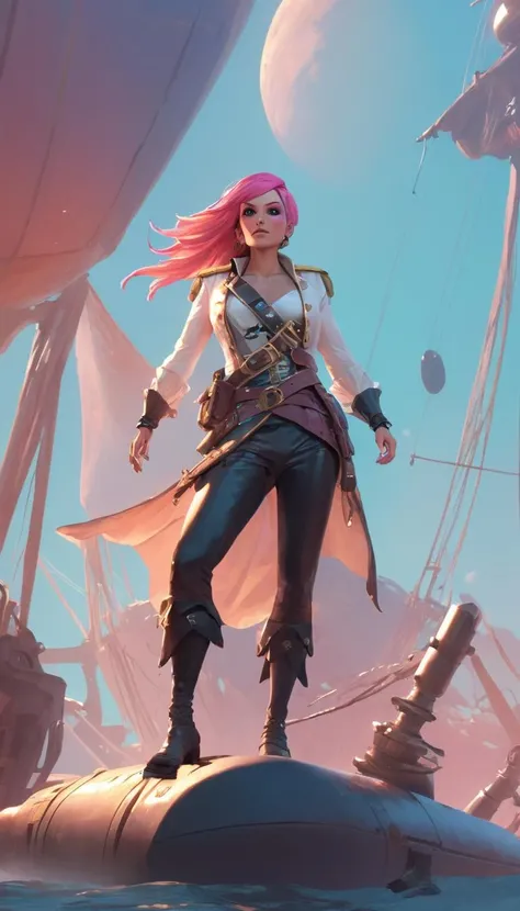 pirate woman make up eye liner pink hold sword