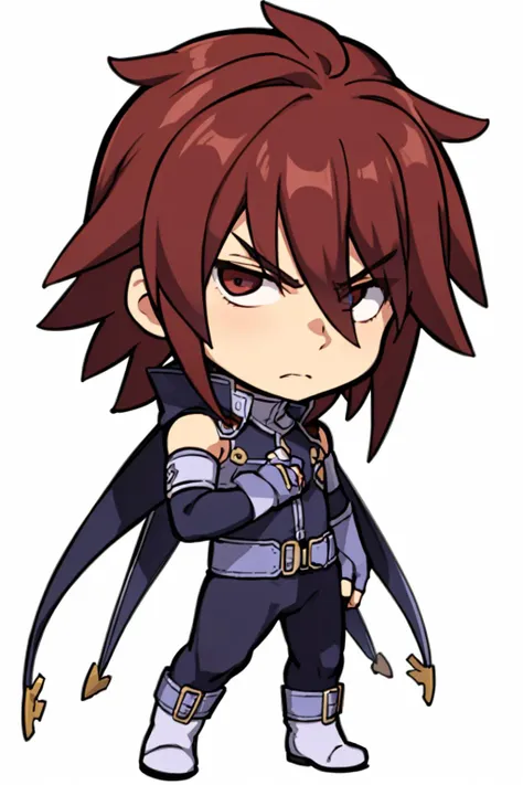 emoji, simple background, 1boy, solo, full body, gray background, white skin, outline, iop, brown eyes, red hair, medium spikey hair, smirk, dynamic pose, angry emotion, thief with daggers