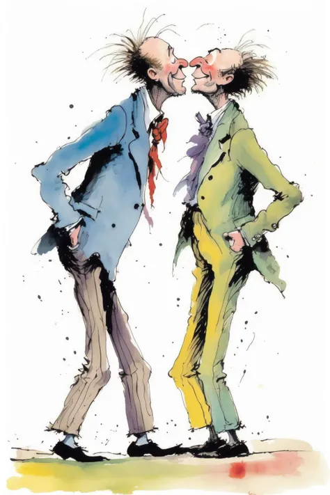 <lora:Quentin Blake Style:1>Quentin Blake Style - illustration of two gay men being close to each other by Quentin Blake, illustration