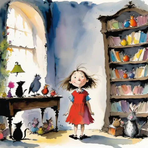 a photo of <lora:Quentin Blake Style:1> Quentin Blake Style -  matilda, high resolution, beautiful, highest quality, masterpiece, highly detailed