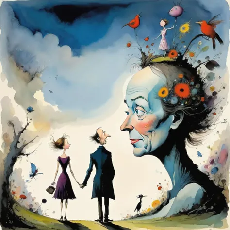 a photo of <lora:Quentin Blake Style:1> Quentin Blake Style - man and woman, surreal, high resolution, beautiful, highest quality, masterpiece, highly detailed