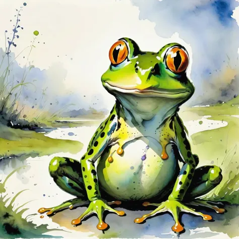 a photo of <lora:Quentin Blake Style:1> Quentin Blake Style -  frog, high resolution, beautiful, highest quality, masterpiece, highly detailed