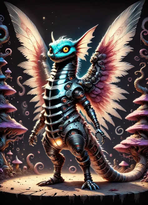 DonM7w1573dW0nd3rl4ndXL, score_9, score_8_up, score_7_up, score_6_up, drawing, massive winged extraterrestrial vintage robotic being, hexapod armless, plantigrade appendages, curved-tailed, transparent skin, , rating_safe <lora:DonM7w1573dW0nd3rl4ndXL-pony-000008:1>