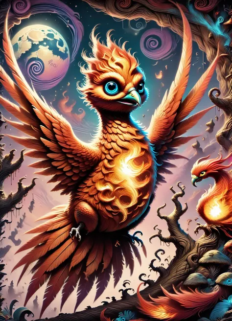 DonM7w1573dW0nd3rl4ndXL, score_9, score_8_up, score_7_up, score_6_up, drawing, phoenix, mythical powerful bird, in flames, vibrant colors,, large and majestic wings long flowing tail feathers, resplendent radiant plumage immortality, renewal, rebirth, sun and fire , rating_safe <lora:DonM7w1573dW0nd3rl4ndXL-pony-000008:1>