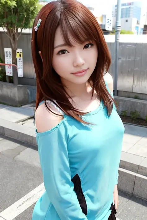 (skin blemish:1.2), (skindentation), black eye, 1woman, 25yo, (((woman))), solo, realistic, best quality, photorealistic, masterpiece, 8k, high res, solo, extremely detailed face, (professional lighting, bokeh), (light particles, lens flare, glowing particles:0.6), (dynamic pose:1.2), soft lighting, top angle view, fashionable and trendy atmosphere, japan, street, tokyo, basketball playground, ((daytime)), sky, ((looking at the viewer:1)), (looking at the camera),(portrait:0.6), cowboy shot, gorgeous, standing, keep original facial proportion, wide shoulder, full body, (small breast), (medium hair), brown hair, floating hair, lips, lipstick, seductive smile, floating hair, smile, open_mouth, teeth, flowery print summer dress, eyelashes, mole, (mole under eye:1), <lora:AV_saotomeR:0.8>