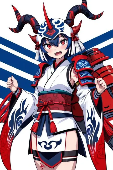 Japanese pattern,totem,blue tiger,no humans,armor,white background,simple background,scar,shoulder armor,scar across eye,japanese armor,helmet,horns,red eyes,fangs,blue eyes,open mouth,looking at viewer,animal,tattoo,
tattoo,japanese pattern,totem,<lora:Japanese Tattoo model-4-000007:0.7>,