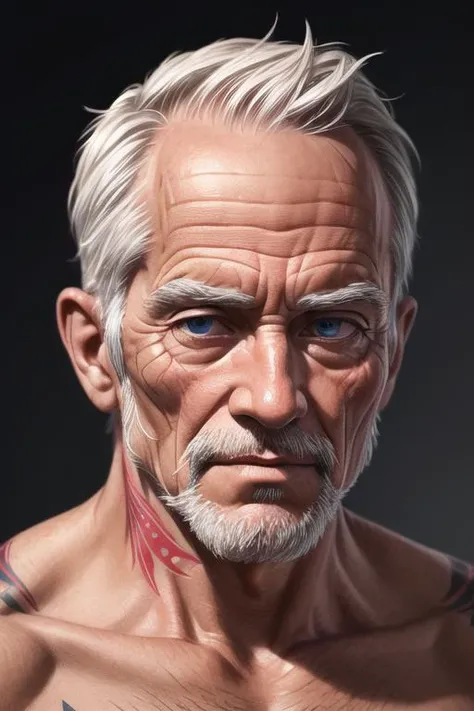 old man, tattoo body, realistic, (detailed face), (detailed skin), (detailed eyes), (detailed iris),,
, masterpiece, best quality, highly detailed,
<lora:add_detail:0.5>, <lora:more_details:0.5>