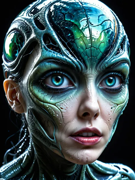 strange (sci-fi alien girl:1.2) seducing with her stunning iridescent huge eyes and beautiful kssing lips, cinematic film still, volumentric light, lustful moist and slimy scenery, diffuse background, krawcked_skn <lora:krawcked_skn:0.6> <lora:hyperkraximalism:0.4>