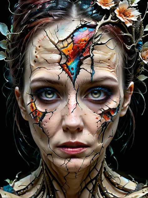 krawcked_skn,lady of the darkness, oil paint by Carne Griffiths and WLOP, vintage Images, intricate, cinematic lighting, highly detailed, smooth, sharp focus, uncanny eyes, the feeling of mystery, Anna Dittmann style, grim masterwork by head of prompt engineering <lora:hyperkraximalism:0.5> <lora:krawcked_skn:0.85>