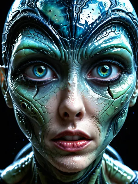 strange (sci-fi alien girl:1.2) seducing with her stunning iridescent huge eyes and beautiful kssing lips, cinematic film still, volumentric light, lustful moist and slimy scenery, diffuse background, krawcked_skn <lora:krawcked_skn:0.6> <lora:hyperkraximalism:0.4>
