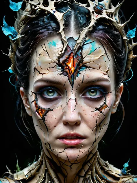 krawcked_skn,lady of the darkness, oil paint by Carne Griffiths and WLOP, vintage Images, intricate, cinematic lighting, highly detailed, smooth, sharp focus, uncanny eyes, the feeling of mystery, Anna Dittmann style, grim masterwork by head of prompt engineering <lora:hyperkraximalism:0.5> <lora:krawcked_skn:0.85>