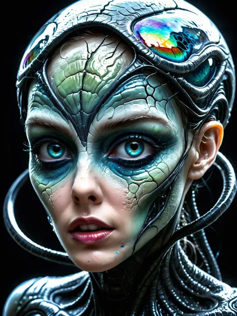 strange (sci-fi alien girl:1.2) seducing with her stunning iridescent huge eyes and beautiful kssing lips, cinematic film still, volumentric light, lustful moist and slimy scenery, diffuse background, krawcked_skn <lora:krawcked_skn:0.6> <lora:hyperkraximalism:0.4>