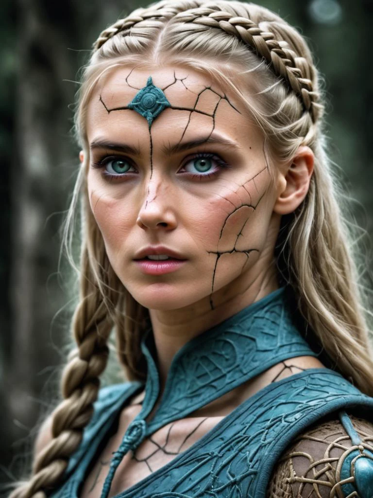 portrait of the beautiful viking goddess, hyperdetailed masterpiece, wonderful, whimsical, krawcked_skn <lora:krawcked_skn:1>