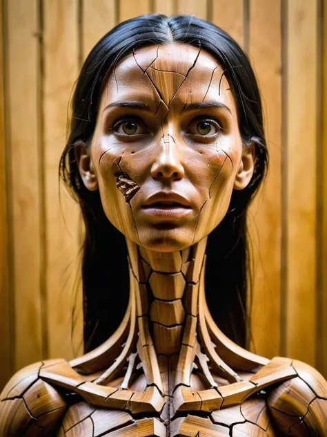 woman made out of wood, krawcked_skn <lora:krawcked_skn:0.6>