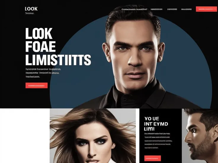 website design, web page with a picture of a man's face and the words look beyond limits on it,behance hd, a screenshot, international typographic style