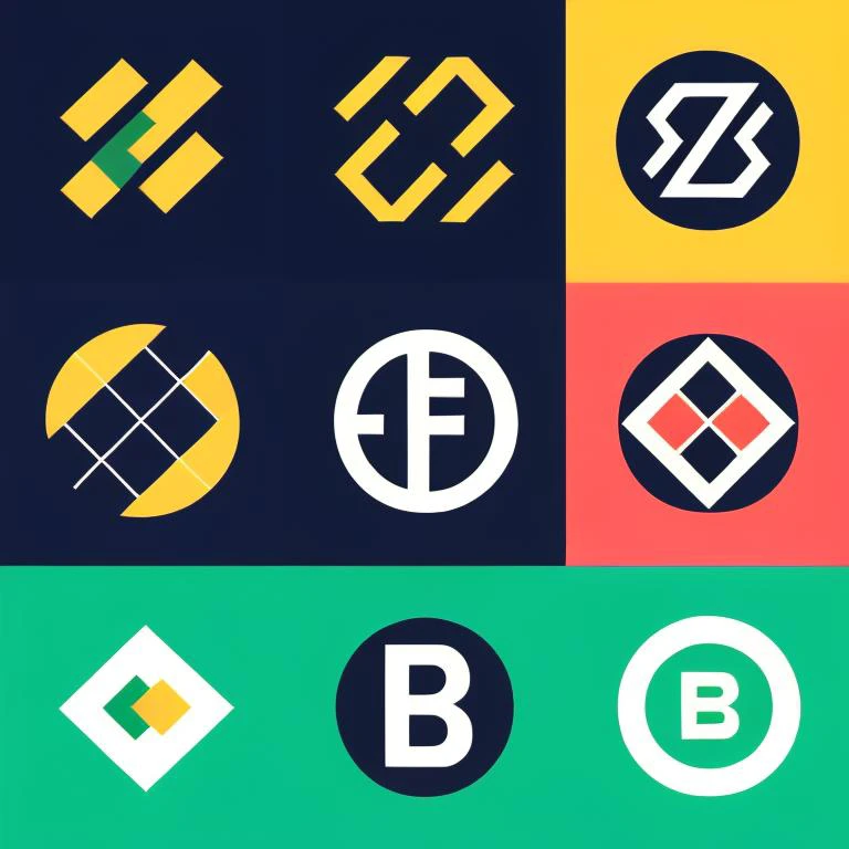 unique logo symbols set based on letter "B" mixed with geometric elements, logomarks, unique font, abstract typeface, stylish typography, large poster with geometric logos, international style, graphic design