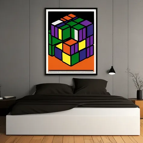 poster of (beautifully illustrated rubiks cube design) in a gallery