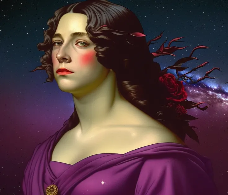 sadness, My tears are like the quiet drift Of petals from some magic rose; And all my grief flows from the rift Of unremembered skies and snows, realistic eyes, vector-art, people, Gustave Courbet, Norman Rockwell, fantasy night sky, nebulae galaxy colored light, detailed realistic professional art masterpiece by vector-art