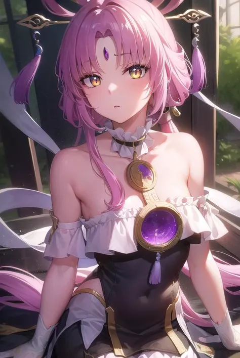 fuxuan, <lyco:fuxuan-lyco-nochekaiser:1>,
fu xuan, (yellow eyes:1.5), forehead jewel, hair ornament, hair stick, long hair, low twintails, parted bangs, pink hair, twintails,
BREAK bare shoulders, black dress, bridal gauntlets, detached collar, detached sleeves, dress, jewelry, neck ring, pantyhose, skirt, white pantyhose, white skirt,
BREAK looking at viewer, upper body, fully body,
BREAK outdoors,
BREAK <lyco:GoodHands-beta2:1>, (masterpiece:1.2), best quality, high resolution, unity 8k wallpaper, (illustration:0.8), (beautiful detailed eyes:1.6), extremely detailed face, perfect lighting, extremely detailed CG, (perfect hands, perfect anatomy),