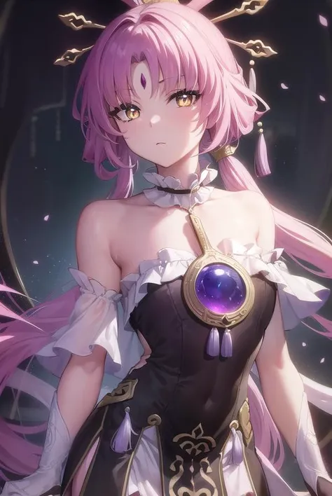fuxuan, <lyco:fuxuan-lyco-nochekaiser:1>,
fu xuan, (yellow eyes:1.5), forehead jewel, hair ornament, hair stick, long hair, low twintails, parted bangs, pink hair, twintails,
BREAK bare shoulders, black dress, bridal gauntlets, detached collar, detached sleeves, dress, jewelry, neck ring, pantyhose, skirt, white pantyhose, white skirt,
BREAK looking at viewer, upper body, fully body,
BREAK outdoors,
BREAK <lyco:GoodHands-beta2:1>, (masterpiece:1.2), best quality, high resolution, unity 8k wallpaper, (illustration:0.8), (beautiful detailed eyes:1.6), extremely detailed face, perfect lighting, extremely detailed CG, (perfect hands, perfect anatomy),