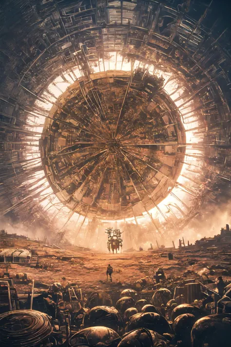 Mandala-inspired steampunk circus poster, zentangle details, clockwork acrobats, kaleidoscopic airships, post-apocalyptic wasteland. Inspired by Terry Gilliam, Cirque du Soleil, steampunk subculture.
Ultra-detail, (highres:1.1), best quality, (masterpiece:1.3), cinematic lighting,