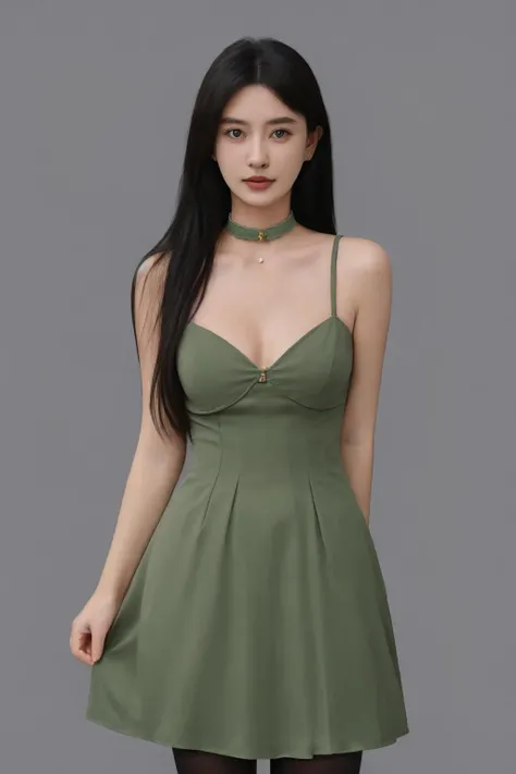 masterpiece, best quality, 1girl, masterpiece, best quality, 1girl, green dress, simple background,pantyhose, cleavage, standing, arms behind back, choker
<lora:Mmzzz_v1-000008:0.74>