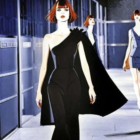 <lora:ts:1>, t-s,full body, inkcolor by Jacqueline bissett, model with (straight red hair) and ((bangs)), [molly ringwald | winona ryder], <lora:MollyR:0.5>,  <lora:Winona_Ryder:0.5>, solo focus, high fashion,  haute couture, <lora:bissett:1.3>