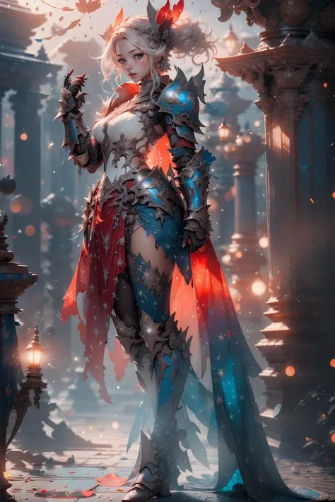 1girl, volumetric light, (bright scene:1.5), temple, depth of field, bokeh ,hair ornament, photography, masterpiece, best quality, realistic details,40K, HDR, highres,
<lora:sxz-niji-v2:0.4>, <lora:pendulum-warrior-style-darquelilly-v1:1> pendulumwarriorstyle, gauntlets, right red armor, left blue armor, over skirt, full body, standing,