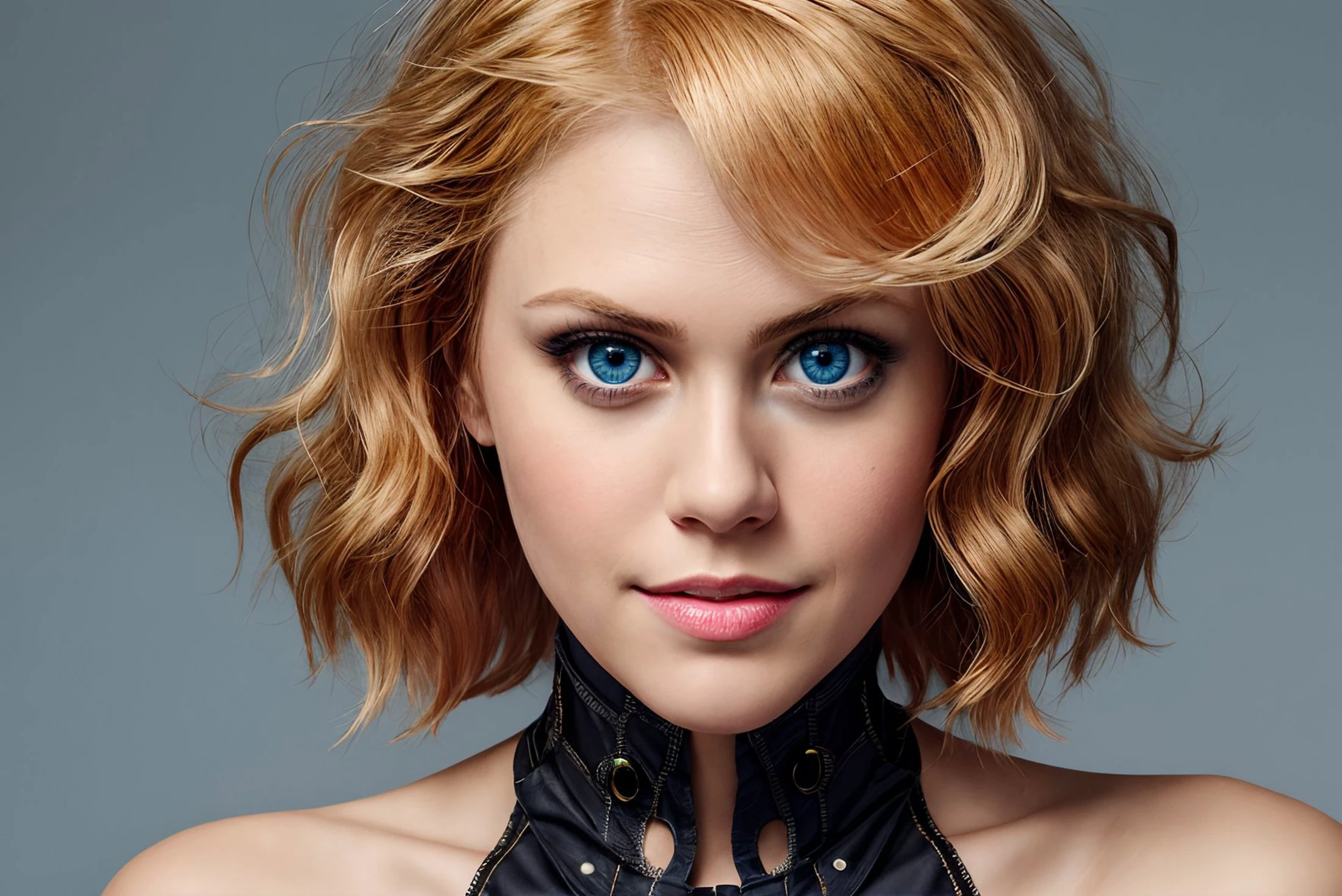 high quality image of <lora:janetvarney_v2:1> janetvarney blond hair blue eyes <lora:edgCorset:1> edgcorset <lora:more_details:0.8>