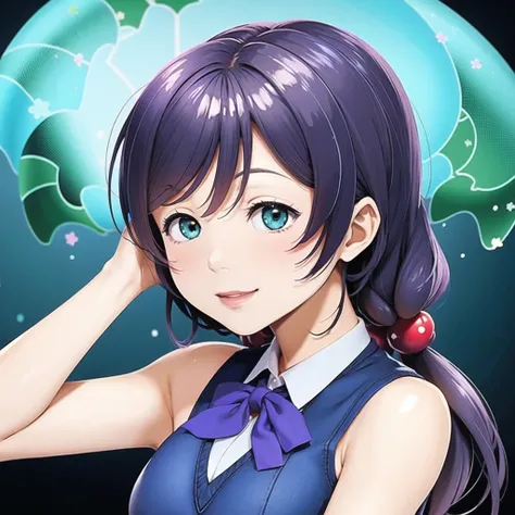 1girl, solo,(best quality),(masterpiece:1.1),blue (school uniform:1.4),dress, looking_at_viewer, neck_ribbon, smile, black eyes , studio background, cute, clear facial skin