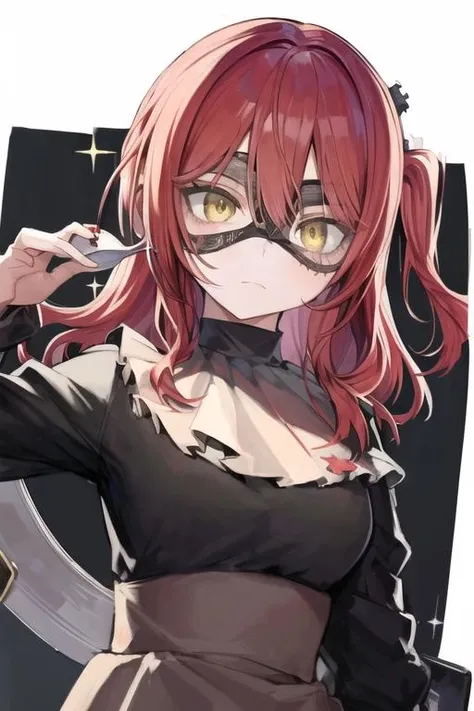 (black eye mask),  <lora:AveMujicaMask:1>,  looking at viewer, cowboy shot, 
<lora:äººç©-å­¤ç¬ææ»-åå¤éä»£:1>, one side up, red hair, yellow eyes,, (masterpiece),(best quality),extreamly delicate and beautiful,illustration,, 1girl, solo,solo_focus,((best quality)), ((ultra-detailed)), finely detailed face,
