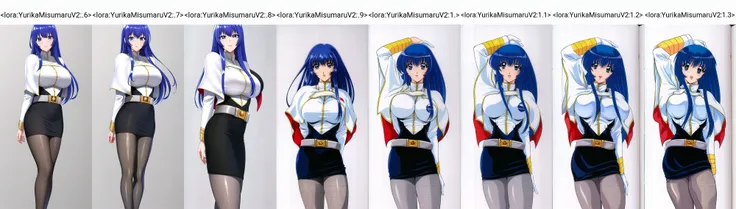 <lora:YurikaMisumaruV2:.6> yurikamisumaru, huge_breasts, standing, solo, Military_uniform_White_turtleneck_jacket_Black_pencil_skirt_Black_pantyhose_White_capelet, arms_behind_back,, masterpiece, best quality, detailed face, detailed eyes, highres,