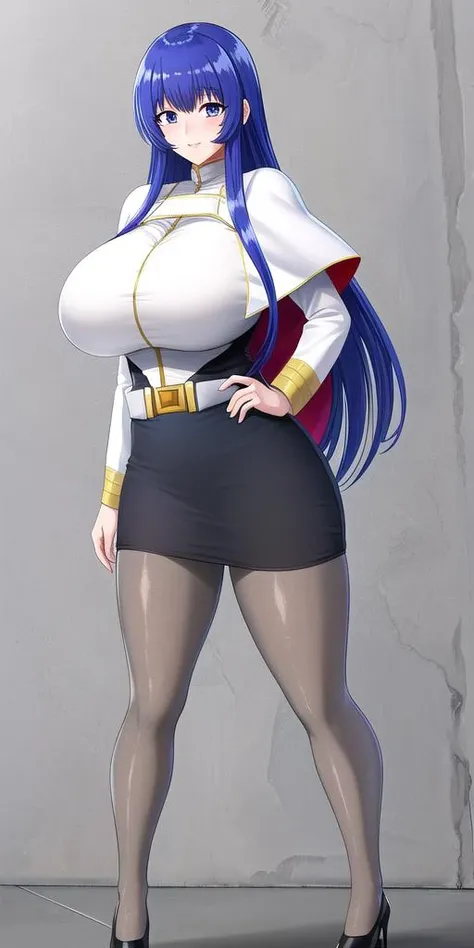 masterpiece, best_quality, highres,  <lora:YurikaMisumaru:0.75>, YurikaMisumaru, CaptainUniform, CaptainHat, large_breasts, blue_eyes, solo, pencil_skirt, garter_straps, thighhighs