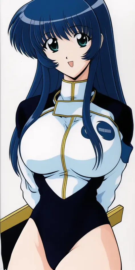 masterpiece, best_quality, highres, <lora:YurikaMisumaru:0.8>, YurikaMisumaru, CaptainUniform, large_breasts, solo, arms_behind_back